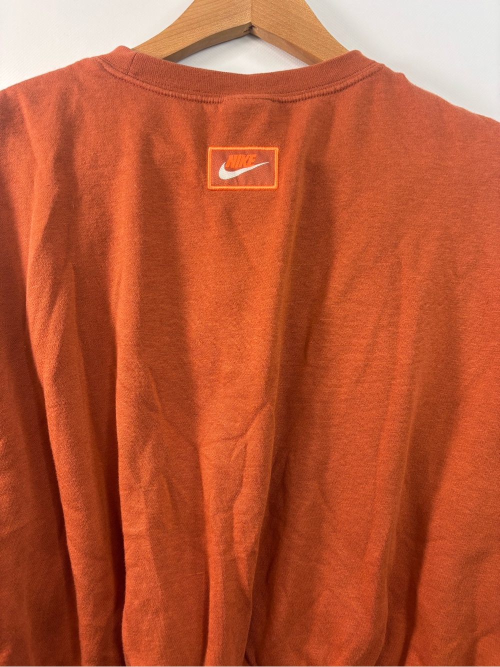 Nike Cropped Crewneck Fleece Sweatshirt Womens Size Small Orange Elastic Banded - Picture 6 of 7